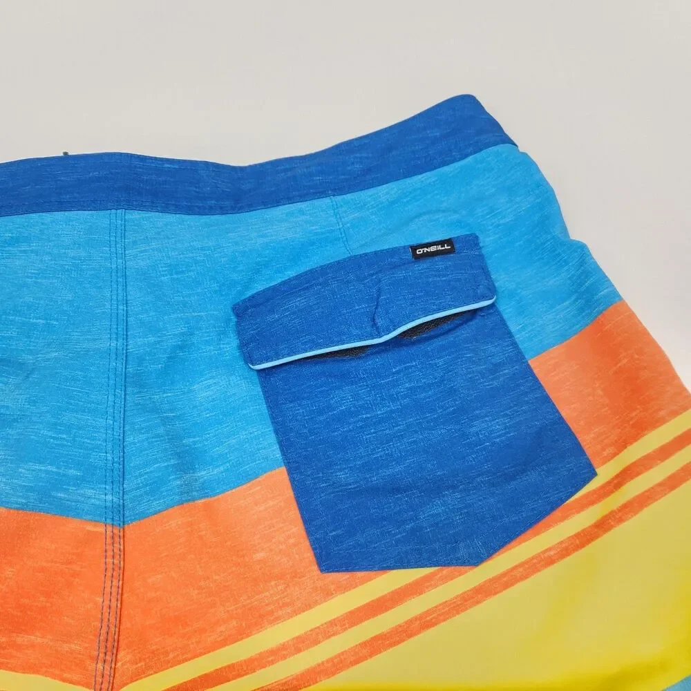 O'Neill Mens Multicolor Striped Colorblock Back Pocket Linerless Boardshorts 33